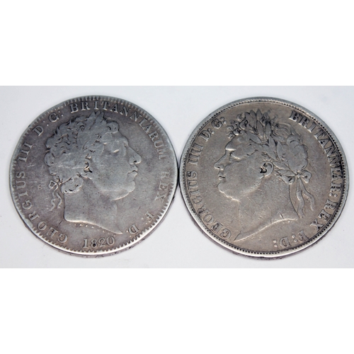 281 - A George III laureate head facing right crown 1820 and a George  IIII laureate head facing left crow... 
