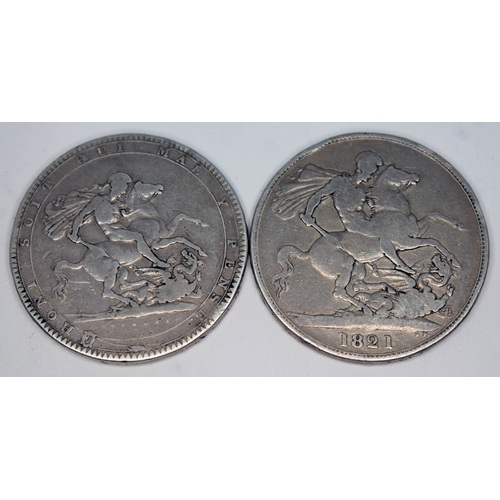 281 - A George III laureate head facing right crown 1820 and a George  IIII laureate head facing left crow... 