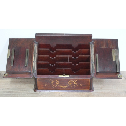 29 - An inlaid rosewood stationary box circa 1900, width 30cm, depth 17.5cm & height 24.5cm.