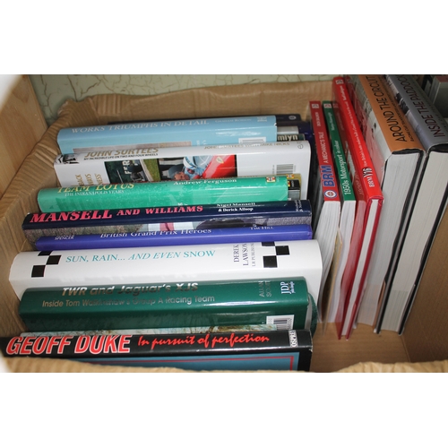 318 - A large collection of motor racing books, various titles, mainly mid to late 20th century.