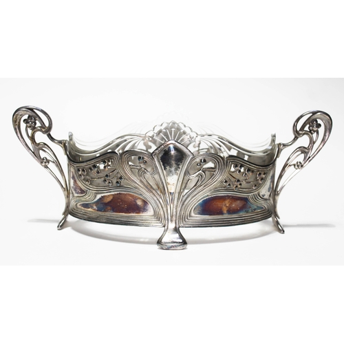 325 - A WMF Art Nouveau silver plated twin handled basket with etched glass liner, length 31.5cm.