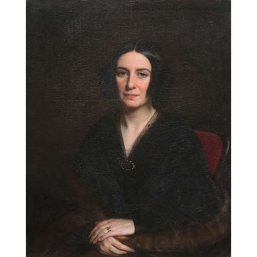 35 - 19th Century School, 3/4 length portrait of a lady, seated looking left with ringlets in her hair, w... 