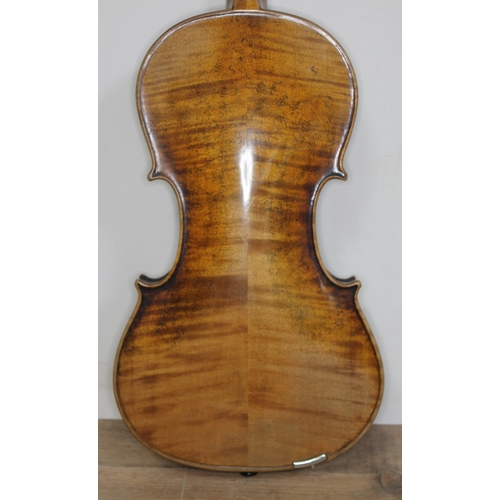 54 - A violin with two piece back, length 356mm, bearing indistinct interior label, with hard case and tw... 