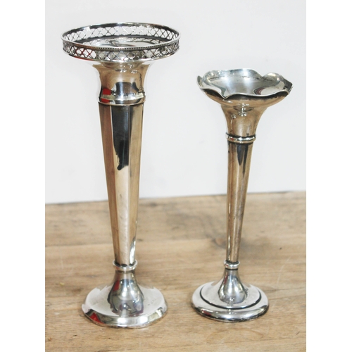 96 - Two hallmarked silver vases, height 20cm & 24cm.