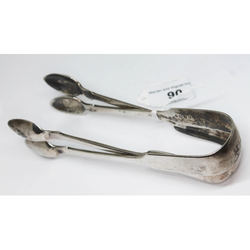 90 - Two pairs of hallmarked silver sugar tongs, wt. 3oz. 1/4oz.