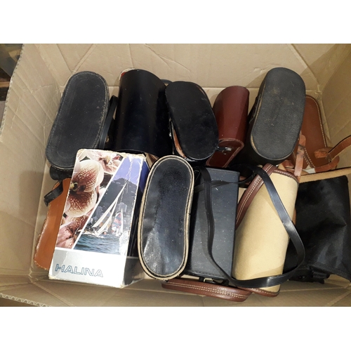 489 - A box of 12 various binoculars, most with cases.