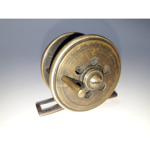 501 - A Jardine Patent 18817 (possibly Heatons)brass and ebonite fly reel, 2 1/4