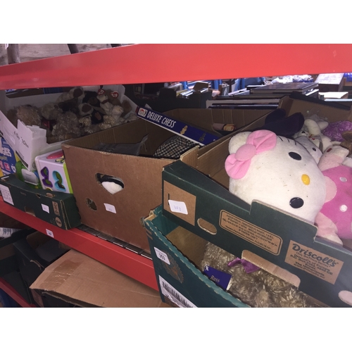 353 - 5 boxes of misc toys, soft toys, games, etc.