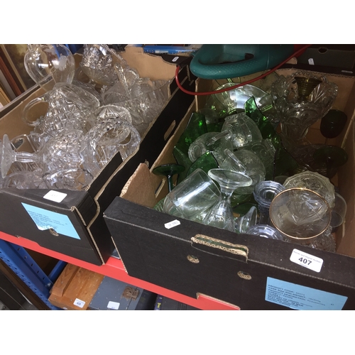 407 - Two boxes of mixed glassware.