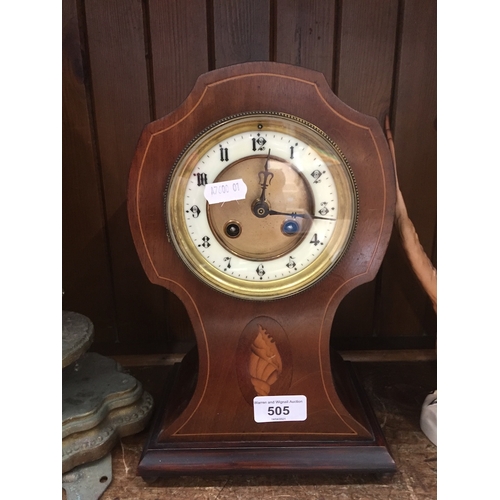 505 - An Edwardian inlaid mantle clock