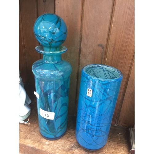 513 - Two pieces of blue Mdina glass