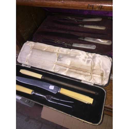 538 - Two cased carving sets including mother of pearl handled