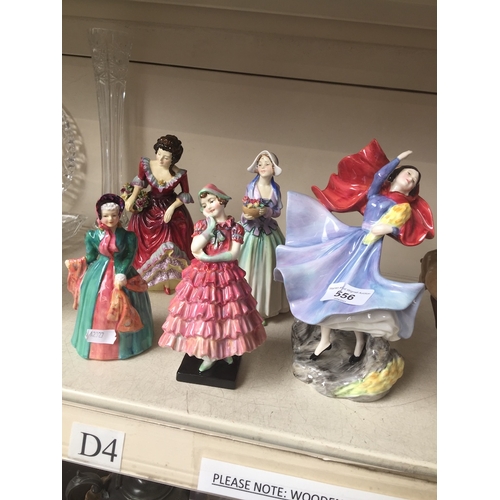 556 - Three Royal doulton figures, a Worcester figure and a Radnor figure