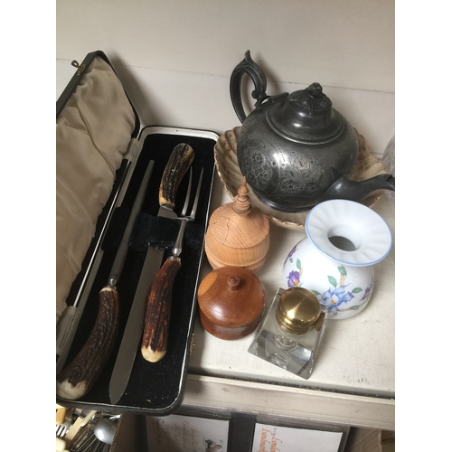 578 - Carving set, teapot etc.