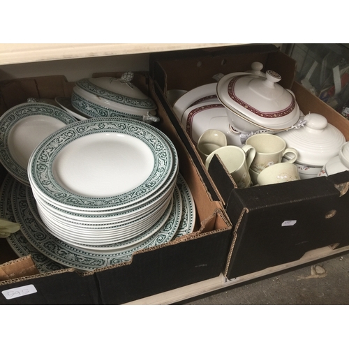 595 - Two boxes of china and pottery inc. old Doulton plates