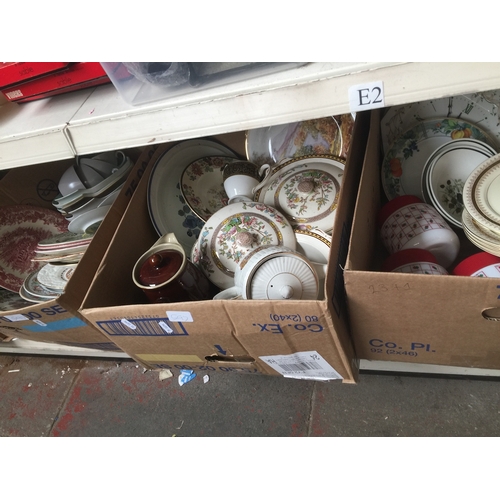 597 - Three boxes of mixed plates, teaware, etc.