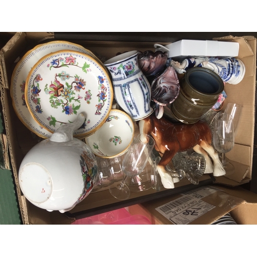 602 - A box of china and glass including Doulton