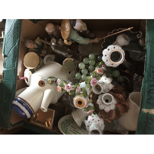 605 - Box of pottery and ornaments etc.