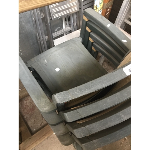 336 - A set of 6 metal garden chairs and a set of 4 Hartman plastic garden chairs.