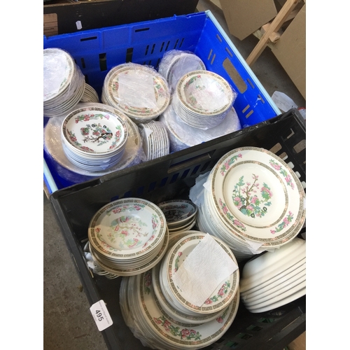 495 - 2 boxes of Ironstone ware - saucers, plates and dishes.