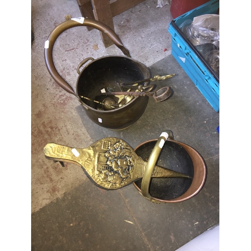 498 - 2 coal buckets, bellows and companion set.