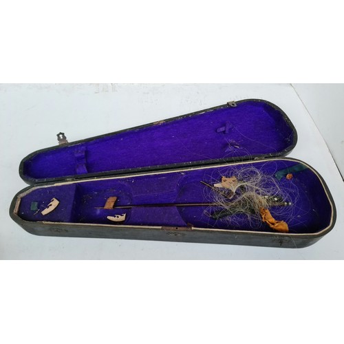 386 - An antique violin and banjo case with banjo -A/F