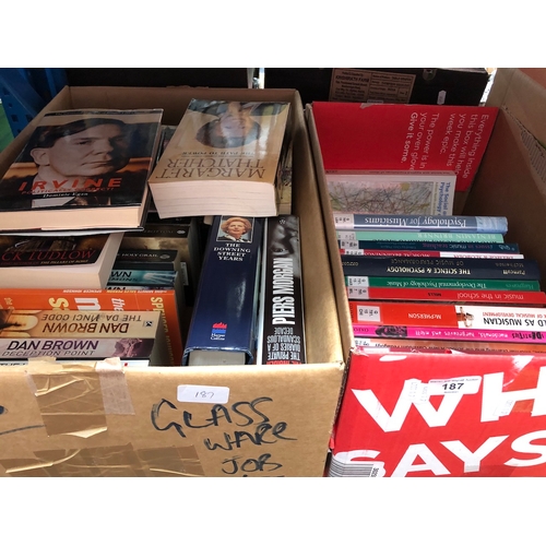 187 - Two boxes of books including suitable for student of Musical degree