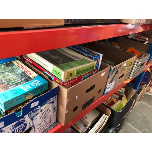 188 - 4 boxes of misc including jigsaw puzzles, OS maps, hamster cage accessories etc