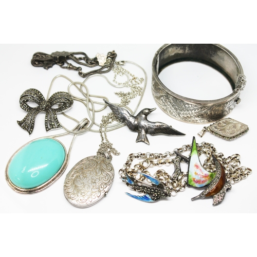 161 - Assorted silver and white metal jewellery, various marks.