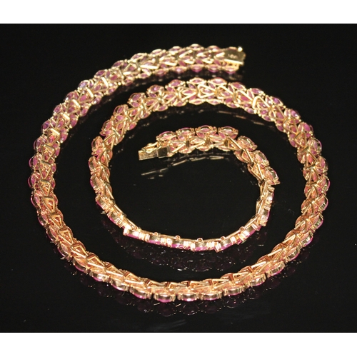 181 - A pink sapphire collar necklace comprising 474 marquis cut pink sapphires weighing approx. 23 carats... 