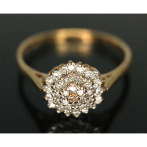 286 - A hallmarked 9ct gold diamond cluster ring, gross weight 2.04g, size Q.