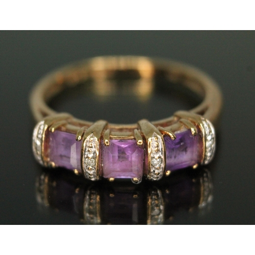 277 - A hallmarked 9ct gold amethyst and diamond ring, gross weight 2.93g, size Q.