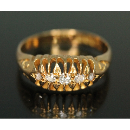 278 - A five stone diamond ring, 18ct gold hallmarks, Birmingham 1918, gross weight 3.83g, size M.