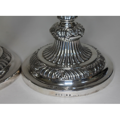 401 - A pair of George III Regency period silver candlesticks with gadrooned, shell and acanthus detail, M... 