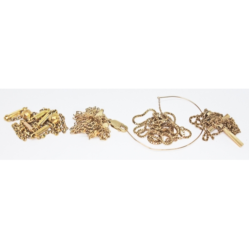 430 - A collection of 9ct gold chains, various marks, and another indistinctly marked, gross wt. 17.92g.