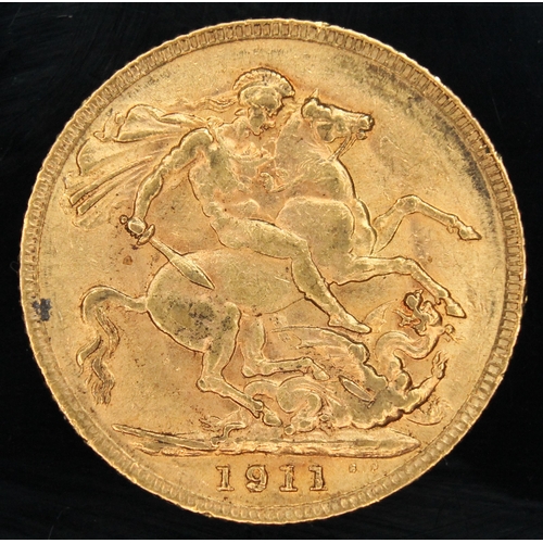 443 - George V gold sovereign 1911 ONLY 10% BUYER'S PREMIUM ON THIS LOT, INCLUSIVE OF VAT, NORMAL ONLINE B... 