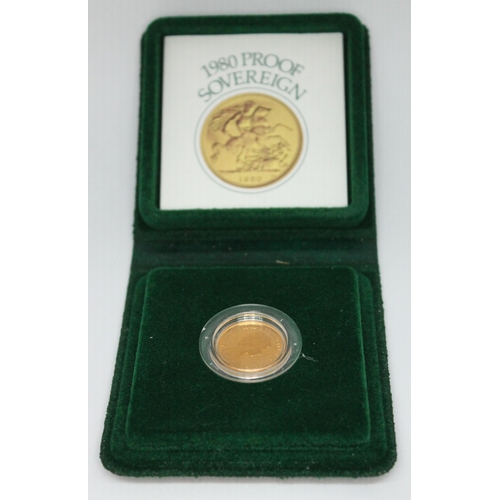 456 - Elizabeth II Royal Mint gold proof sovereign 1980 cased with certificate ONLY 10% BUYER'S PREMIUM ON... 