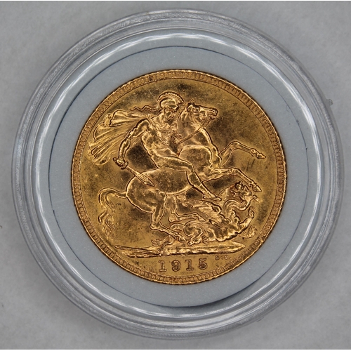 465 - George V gold sovereign 1915 ONLY 10% BUYER'S PREMIUM ON THIS LOT, INCLUSIVE OF VAT, NORMAL ONLINE B... 