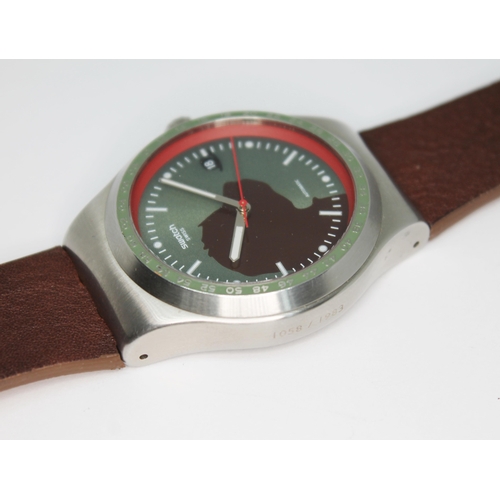 131 - A Swatch X Hacket 1058/1983 stainless steel automatic wristwatch, the signed dial having dog and bow... 