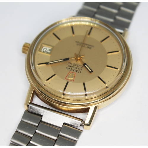 78 - A vintage 1972 Omega Electronic f300Hz De Ville Chronometer 198.0032 gold plated wristwatch with sig... 