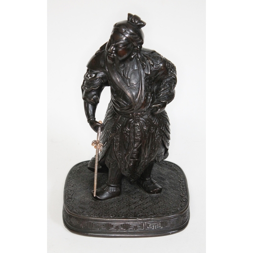 501 - A Japanese Meiji Period bronze depicting a warrior on platform base, height 29cm.