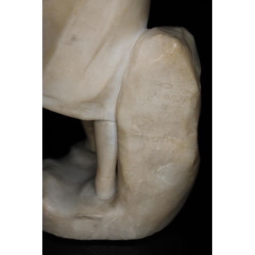 502 - Ugo Passani (Italian, Florence School), carved alabaster figure modelled as a girl admiring shoes, h... 