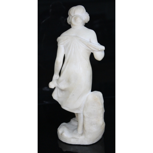 502 - Ugo Passani (Italian, Florence School), carved alabaster figure modelled as a girl admiring shoes, h... 