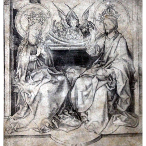 604 - Martin Schongauer (1440-1491), Christ Blessing the Virgin, old master engraving, 15cm x 16cm.