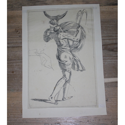 626 - A portfolio of drawings and prints including Old Master sketches and later works, various sizes.