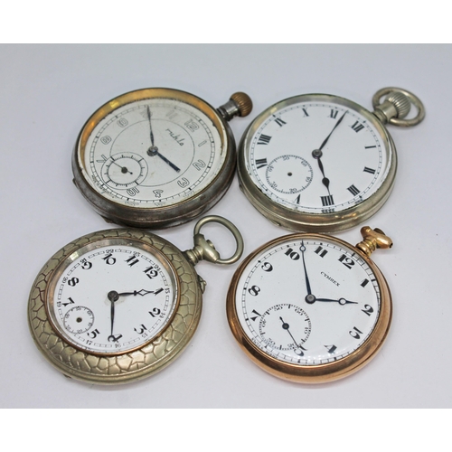 149 - Four pocket watches comprising a Ruhla signed pocket watch in gun metal case with Limit no2 movement... 