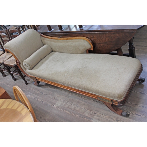 10 - A Regency brass inlaid rosewood chaise longue, height 87cm, length 205cm and depth 68cm.