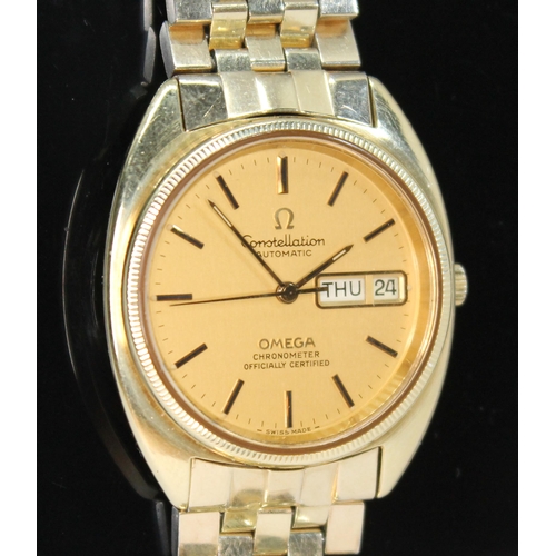 101 - A 1975 gold plated Omega Constellation 168.0057 automatic wristwatch, the signed gold tone dial havi... 