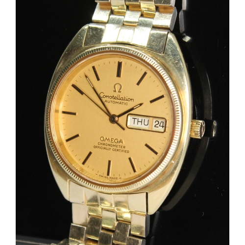 101 - A 1975 gold plated Omega Constellation 168.0057 automatic wristwatch, the signed gold tone dial havi... 