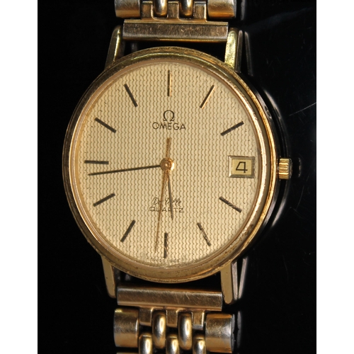 102 - A gold plated Omega De Ville Quartz wristwatch 192.0057, circa 1980, the signed gold tone dial havin... 